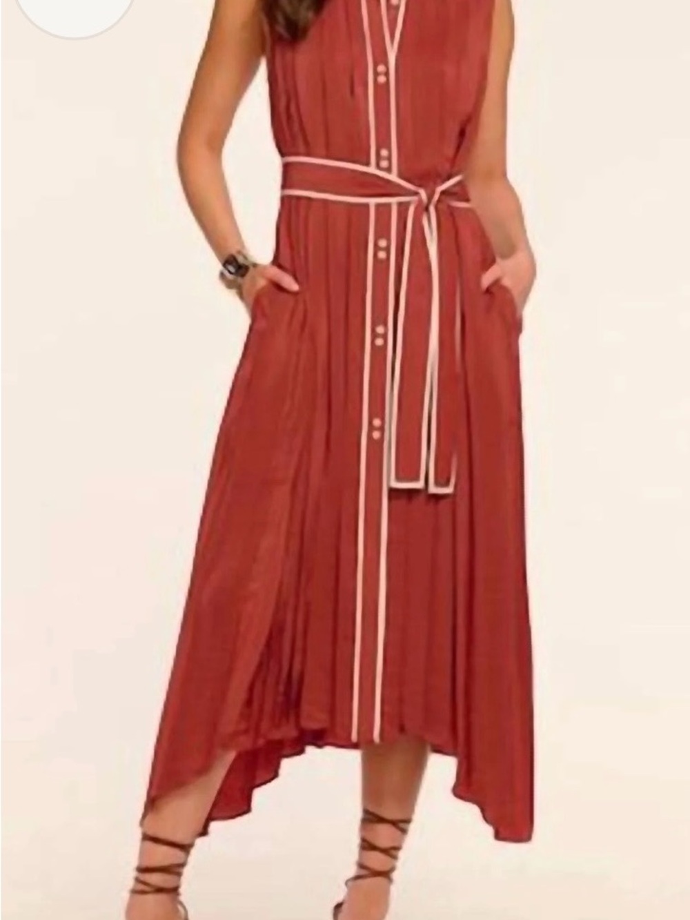 Ramy Brook Rust Midi Shirt Dress with Cream Trim - Picture 1 of 5